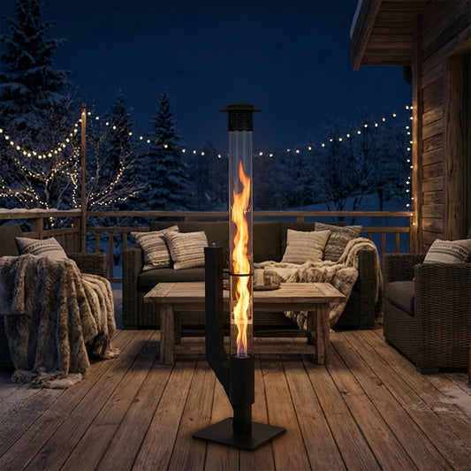 Outdoor Wood Pellet Patio Heater 56 Inch, Smokeless Portable Pellet Stove with Rain Cap, Viewing Window & Ash Tray