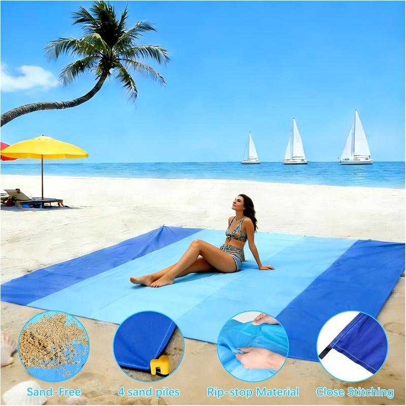 Gradient Beach Mat with Purple-to-Blue Design, Corner Loops, Drawstring Pouch, Stakes and 1- or 2-Piece Packs