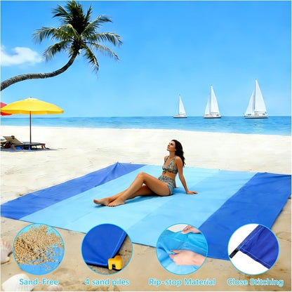 Gradient Beach Mat with Purple-to-Blue Design, Corner Loops, Drawstring Pouch, Stakes and 1- or 2-Piece Packs