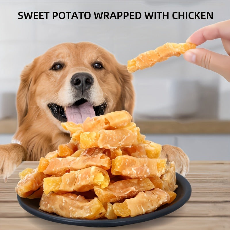 Dog Treats Chicken or Duck Wrapped Sweet Potato Pieces in 150g, 200g and Two-Pack Options for Dog Reward Use