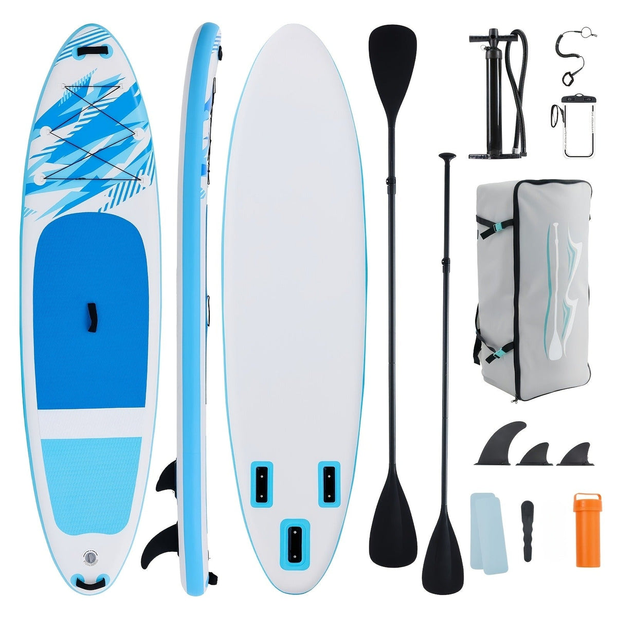 Inflatable Stand-Up Paddle Board Kit in Four Color Combinations with EVA Deck and Three Detachable Fins