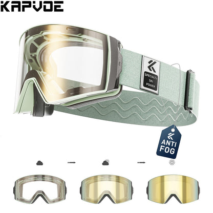 KAPVOE Ski Goggles with Magnet-Attached Interchangeable Lens Interface and Seven K721 Color Codes