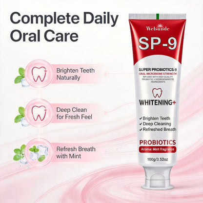 100g Mint SP-9 Toothpaste Tube with Probiotics Complex and Hydroxyapatite Highlighted on Label