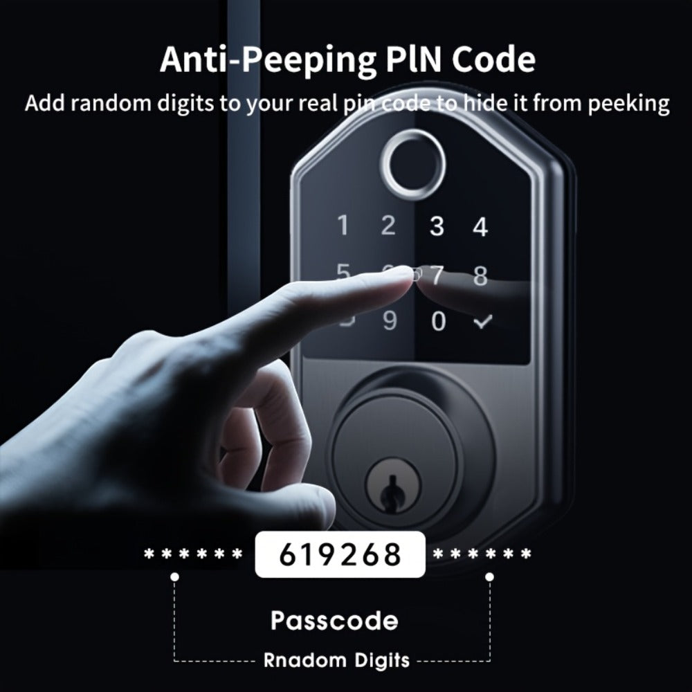 Anti-Peep Keypad Door Lock with Fingerprint & Auto-Lock - Biometric Smart Lock, IC Card Option, Keyless Entry for Home, Bedroom, Office & Apartment, Easy DIY Install, Black & Silver