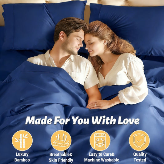 Bed Sheet Set 4-Piece Bamboo-Derived Fabric with Source-Listed Extra-Deep Pocket and Eighteen Colors