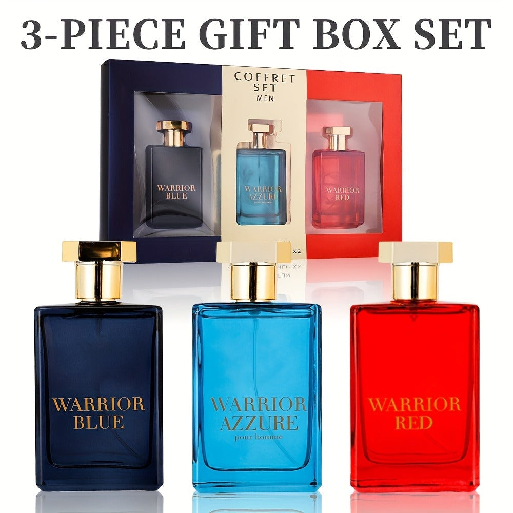 Warrior Blue Men's Eau de Toilette 3.4 oz — Bold Aromatic Cologne Spray | Long-Lasting Masculine EDT | Single Bottle or 3-Piece Gift Set for Him