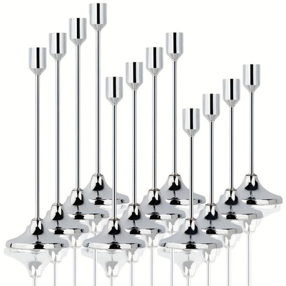 Candle Holder Set 12-Piece Metal Taper Stands in Three Heights with Gold, Silver or Black Finish Options