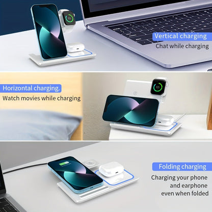 Wireless Charging Station, 3-in-1 15W MagSafe-Compatible Stand for iPhone, Apple Watch and AirPods in Three Colors