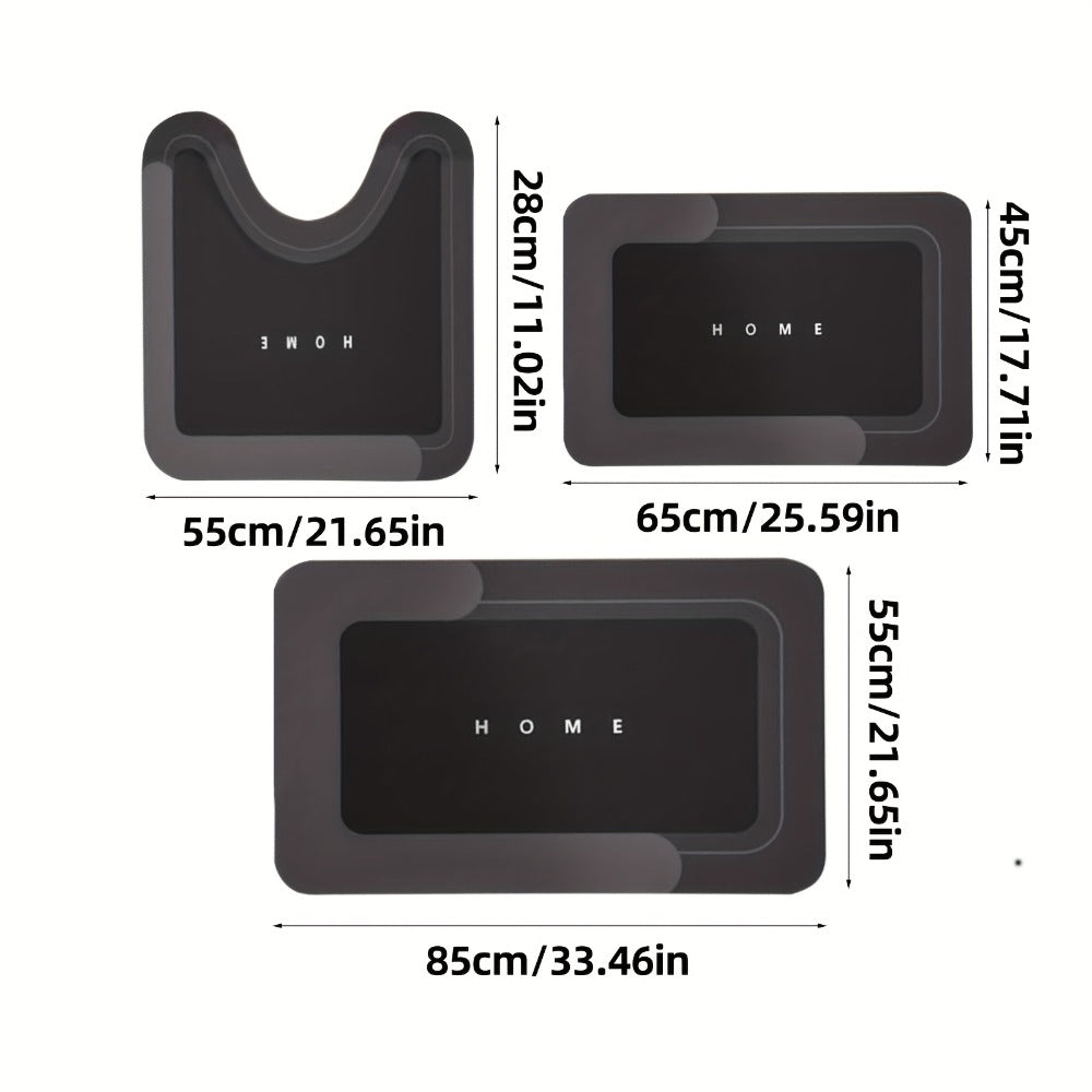 Three-Piece Bathroom Mat Set in Blue, Coffee or Gray with Toilet and Shower-Area Rug Pieces