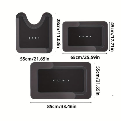 Three-Piece Bathroom Mat Set in Blue, Coffee or Gray with Toilet and Shower-Area Rug Pieces