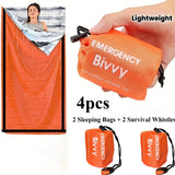 Orange emergency sleeping bag (drawstring bag packaging)