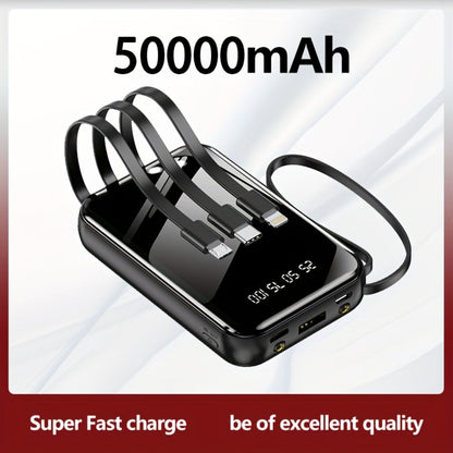 Power Bank 50000mAh 22.5W with Four Built-In Cables, Digital Display and LED Flashlight in Black or Purple