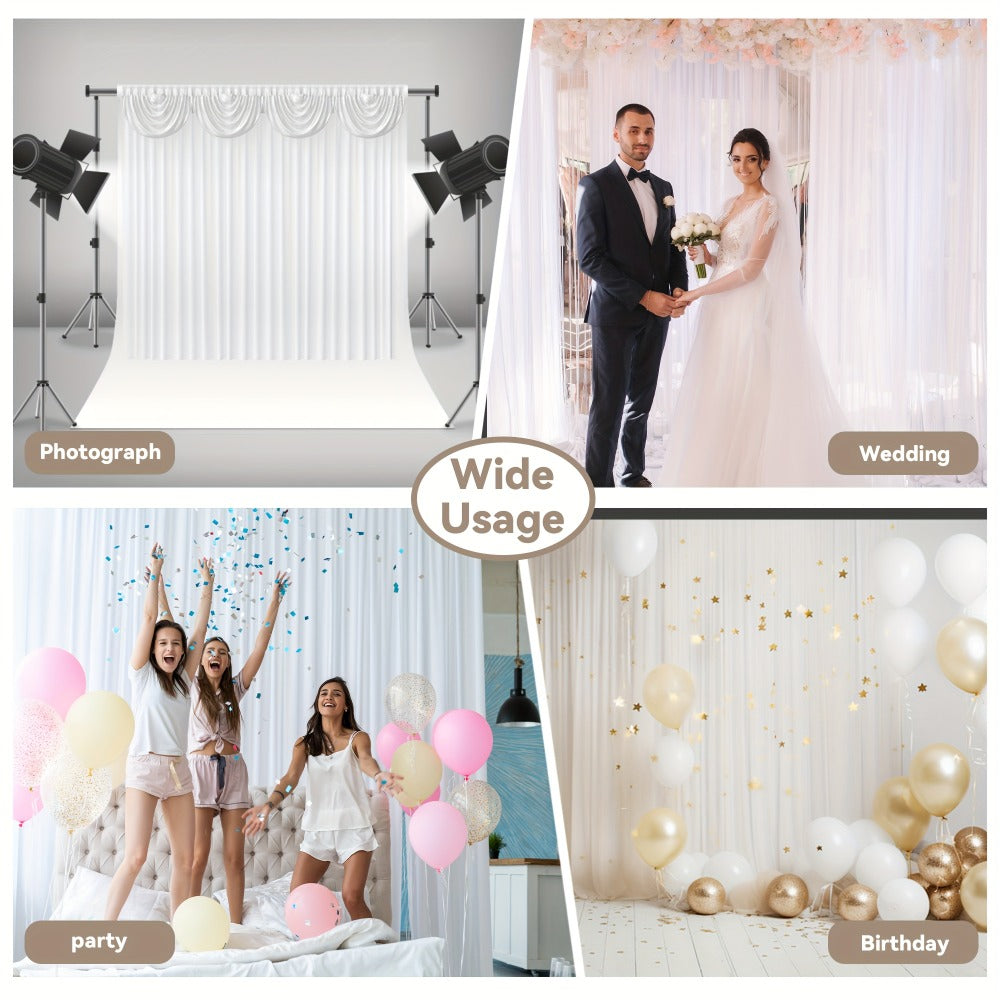 White Silk-Look Wedding Backdrop Curtain, 10 x 10 ft Single-Panel Draping for Ceremonies and Photo Backgrounds