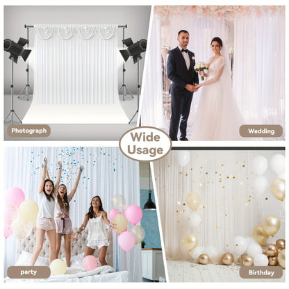 White Silk-Look Wedding Backdrop Curtain, 10 x 10 ft Single-Panel Draping for Ceremonies and Photo Backgrounds