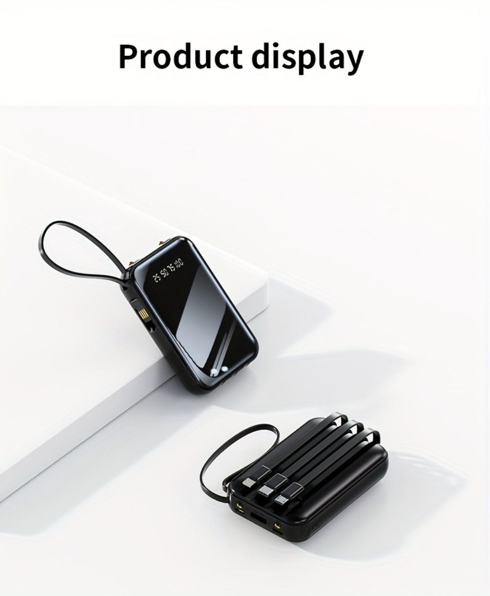 Power Bank 50000mAh 22.5W with Four Built-In Cables, Digital Display and LED Flashlight in Black or Purple