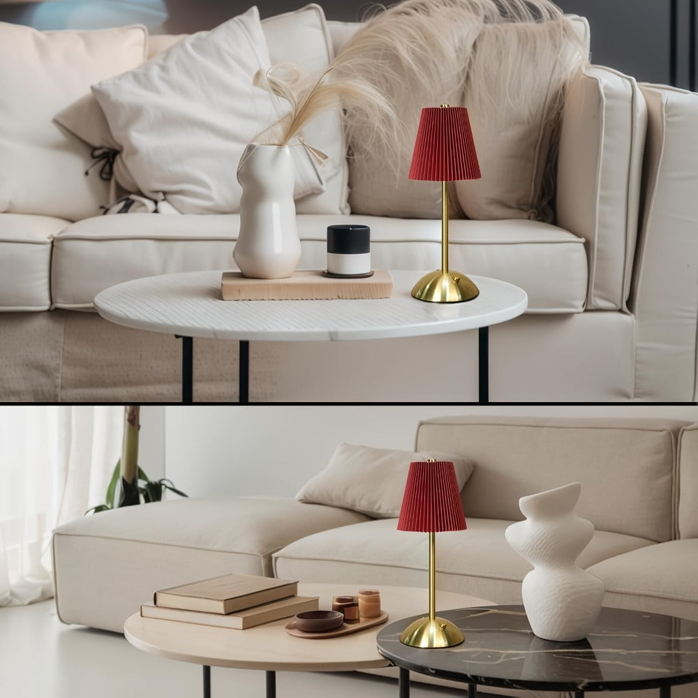 Pleated-Shade Rechargeable Table Lamp with Touch Control in Four Styles and One- or Two-Piece Options