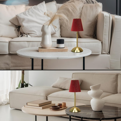 Pleated-Shade Rechargeable Table Lamp with Touch Control in Four Styles and One- or Two-Piece Options