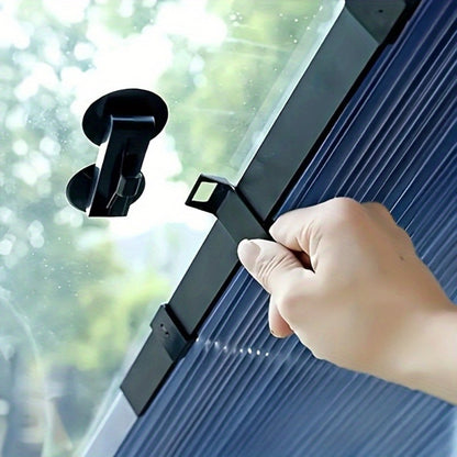 Retractable Windshield Sunshade Aluminum | Auto Fold UV Resistant Heat Insulation, Buckle Stick Install, Front Window Sun Shade Curtain for Car SUV Truck