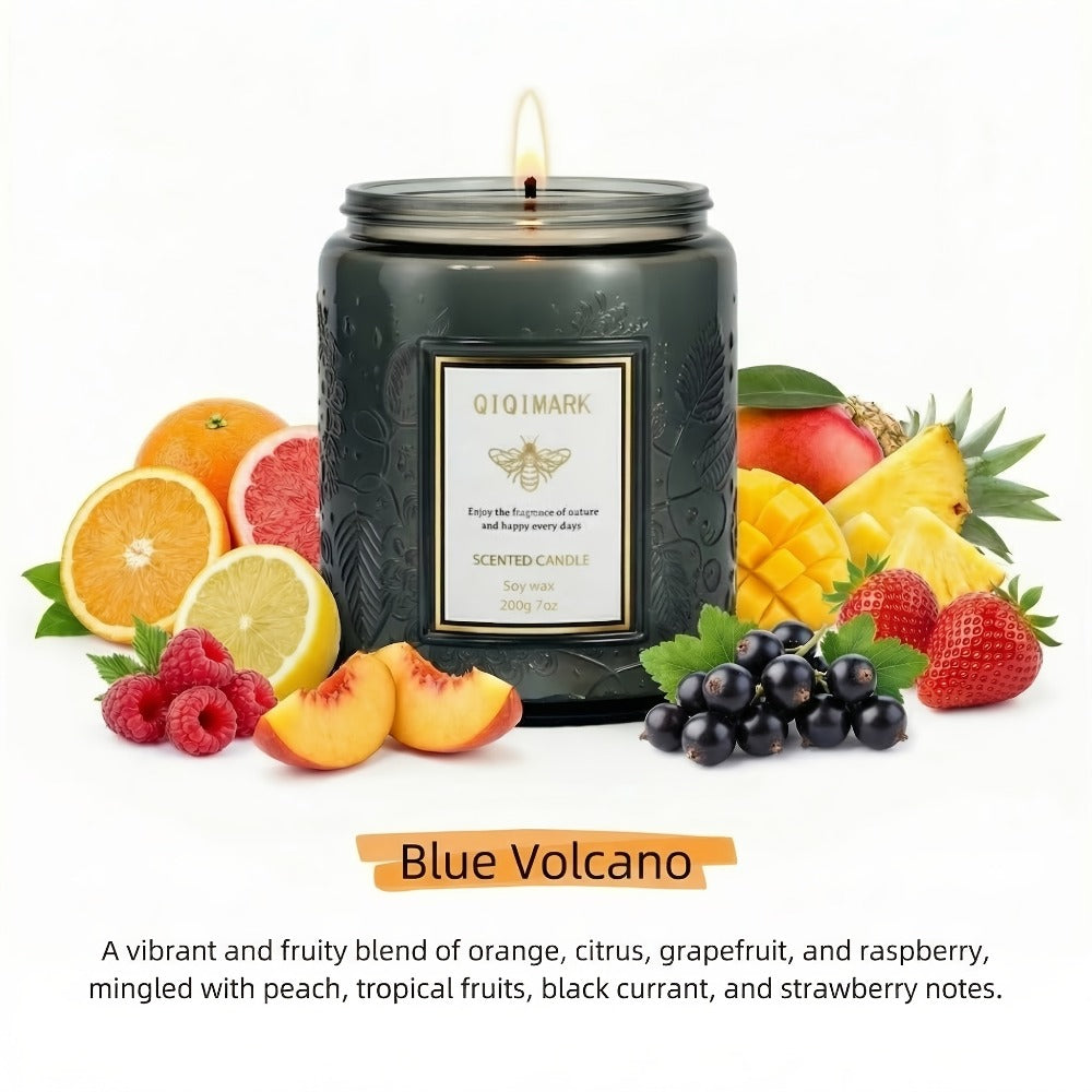 Single-Wick Relief Glass Jar Candle with Seven Scent Labels, Crystal-Style Detail and Boxed Presentation