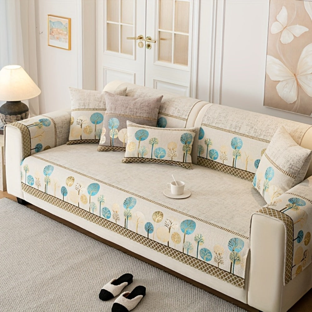Sofa Couch Cover Light Luxury Geometric Embroidery 1pc - Knit Anti-Slip Four Seasons Universal Pet Friendly Furniture Protection Slipcover | Grey Blue White | Single 2-Seat Living Room Bedroom Office