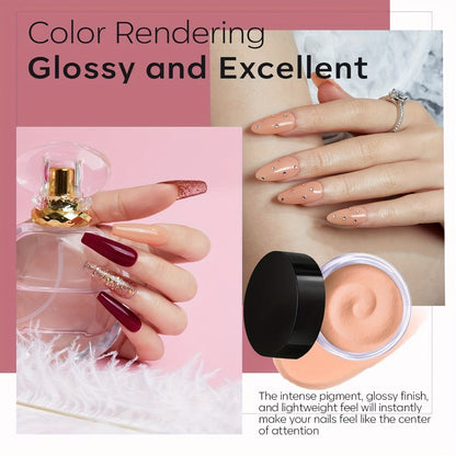 Dip Powder Nail Kit with NOCIS Label, Four Brown Nude Burgundy Glitter Powders, Three 10ml Liquids and Tools