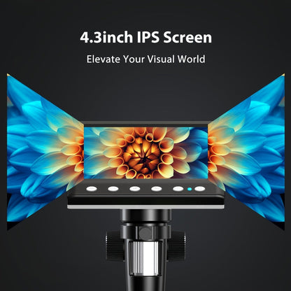4.3-Inch IPS Digital Microscope with Eight LEDs, 32GB Card and Adjustable Stand for Coin and PCB Inspection