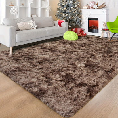 Shaggy Area Rug Soft Plush Fuzzy Carpet Non-Slip Tie-Dye Design for Bedroom Living Room Nursery Dorm — Pet Friendly Machine Washable Multiple Sizes & Colors