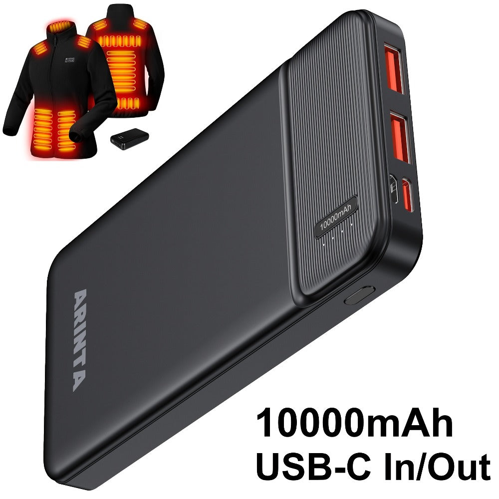 Power Bank 10000mAh Slim with 22.5W PD, 20W USB-C Input/Output and Dual USB-A Ports in Black or White