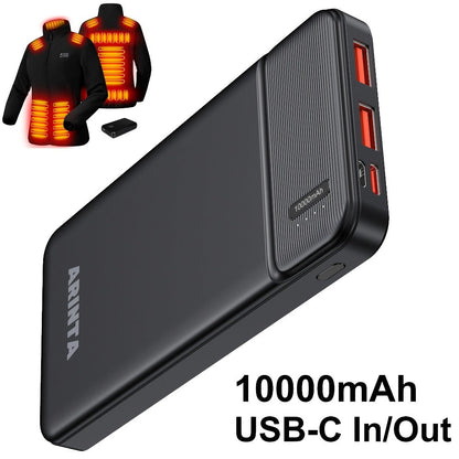Power Bank 10000mAh Slim with 22.5W PD, 20W USB-C Input/Output and Dual USB-A Ports in Black or White