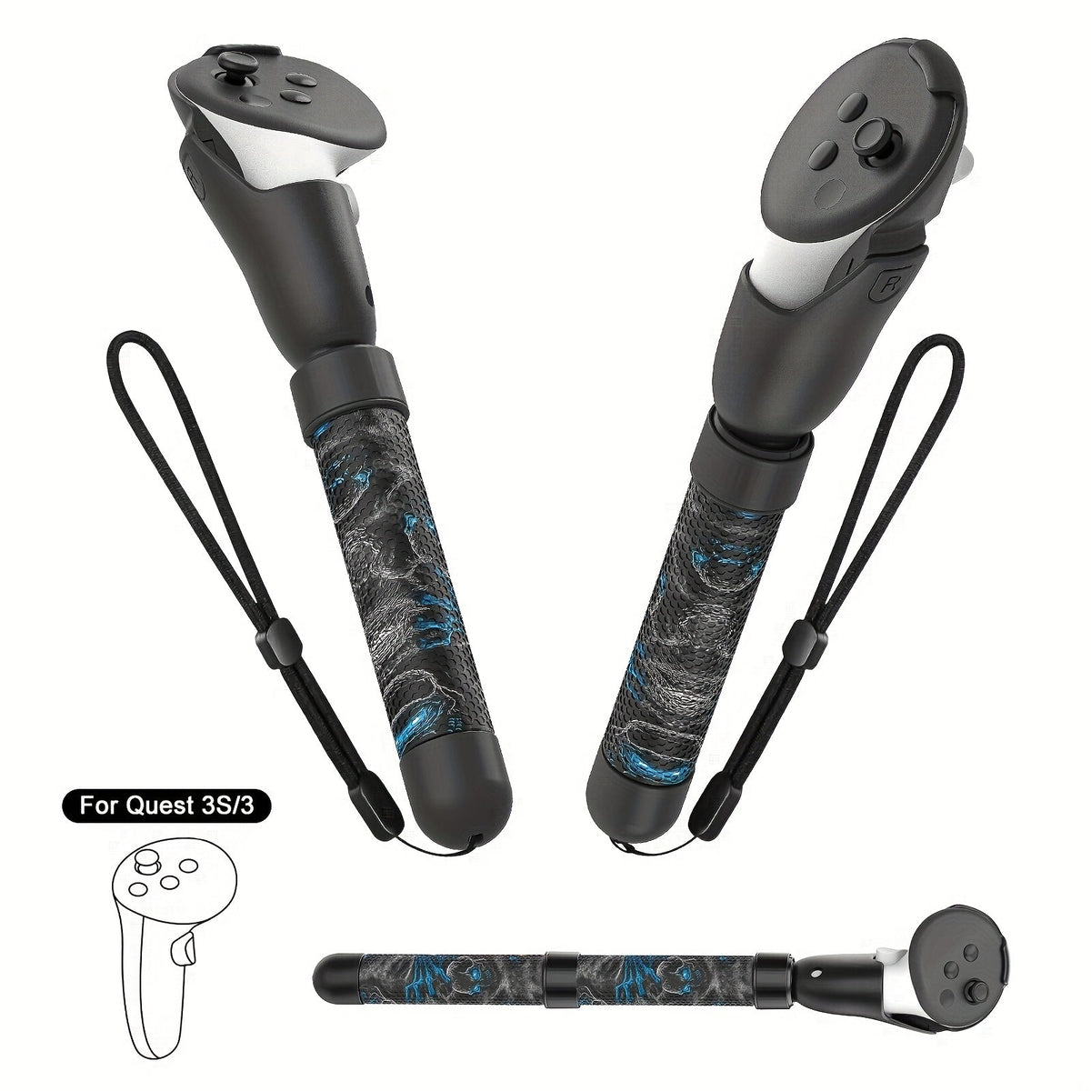 Meta Quest 3S Controller Handle Extension Grips, 3-in-1 VR Handle Attachments for Beat Saber, Golf+