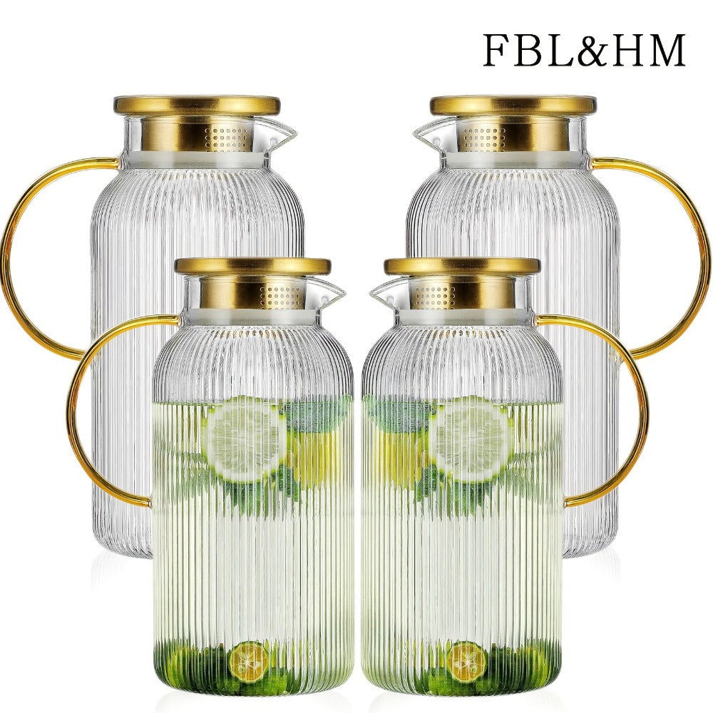 Ribbed 68-Ounce Glass Pitcher Set in Two- or Four-Pitcher Packs or Two Pitchers with Two Cups