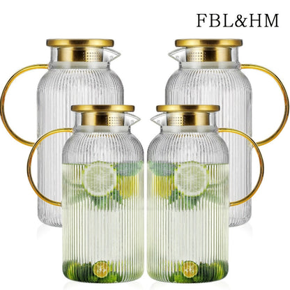 Ribbed 68-Ounce Glass Pitcher Set in Two- or Four-Pitcher Packs or Two Pitchers with Two Cups