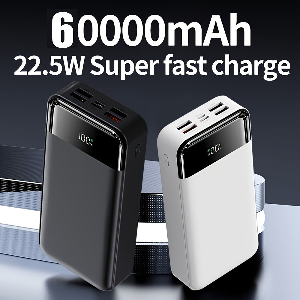 Power Bank 60000mAh 22.5W with Multi-Device Port Layout, LED Light and Digital Display in Three Colors