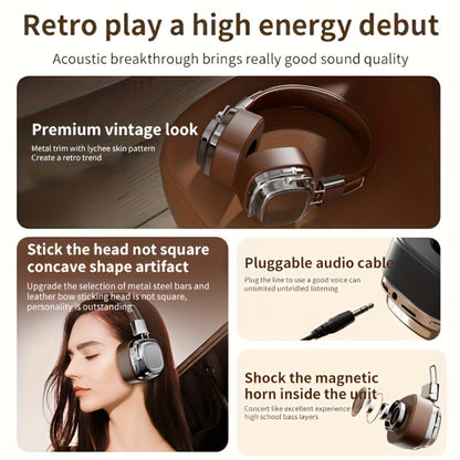Semi-Open Over-Ear Wireless Headphones 12H Battery with Microphone, Wired & Wireless Dual Mode Retractable Cable Type-C Charging, for Gym Gaming Compatible with iOS Android Computer Laptop