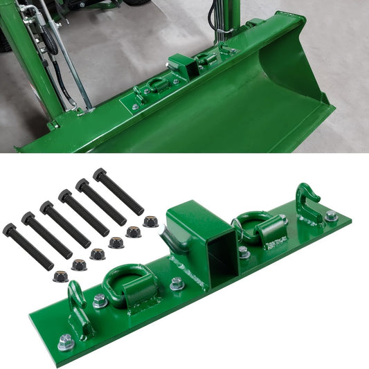 Tractor Bucket Grab Hooks Grade 70 Forged Steel 3/8in Bolt-On with 1/2in Tie Down Ring 2in Hitch Receiver Mount Plate Max 4700LBS for Compact Tractor RV UTV Truck Towing