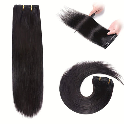 Clip In Hair Extensions Human Hair Straight Brazilian Natural Black 8 Pcs 18 Clips Unprocessed Full Head Set 12-24 Inch | Instant Length Volume Women