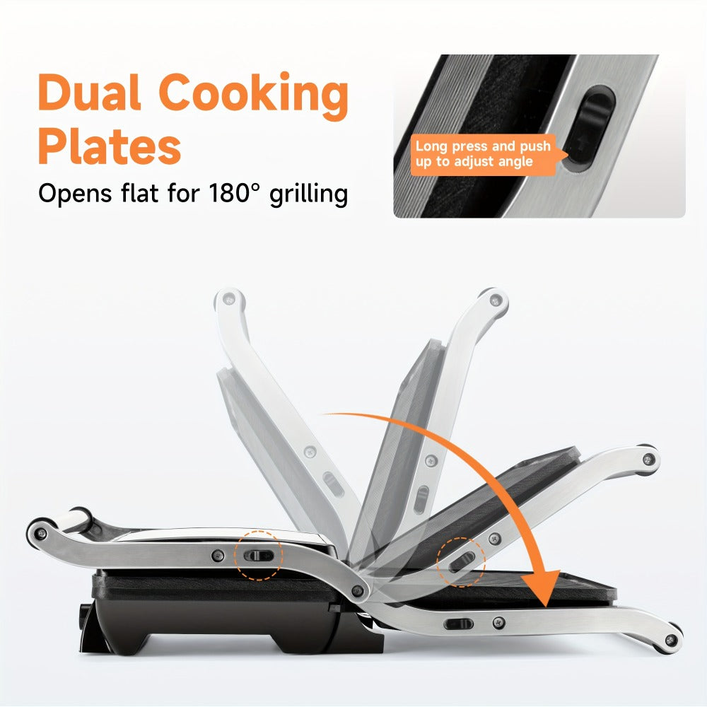 Panini Press Grill 3-in-1 Electric Indoor Grill with Non-Stick Plates - 180° Flat Grill Sandwich Maker with Floating Hinge Grease Tray Temperature Control, Compact Countertop Grill for Home Dorm Office