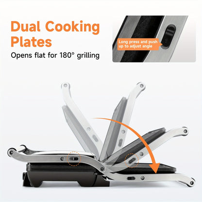 Panini Press Grill 3-in-1 Electric Indoor Grill with Non-Stick Plates - 180° Flat Grill Sandwich Maker with Floating Hinge Grease Tray Temperature Control, Compact Countertop Grill for Home Dorm Office