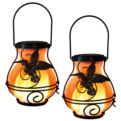 Solar Outdoor Lights Hummingbird Flickering Flame Hanging Lanterns, IP44, 2- or 4-Pack for Yard Decor