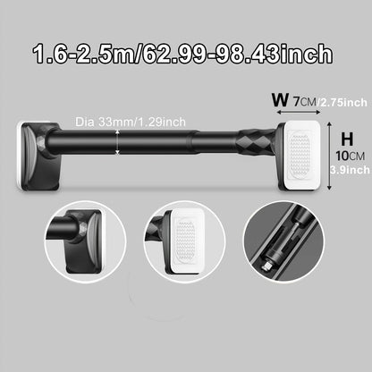 No-Drill Tension Curtain Rod with 33 mm Tube, Black, White or Grey Finish and 15.75–196.85 Inch Ranges