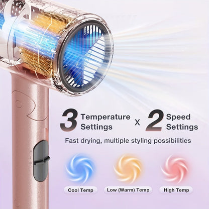 1875W Ionic Travel Hair Dryer Foldable with Diffuser & Concentrator Nozzle — Brushless Motor, 3 Heat Settings, 2 Speeds, Fast Drying Compact Blow Dryer for All Hair Types, Pink or Gray