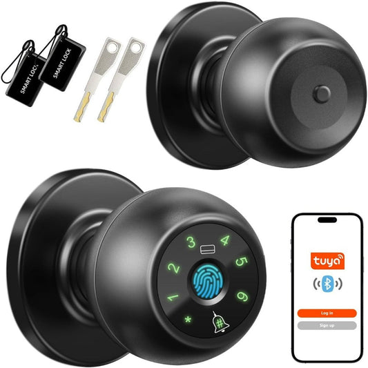 Smart Door Lock Tuya Five-Method Spherical Knob with Fingerprint App IC Card Password and Key