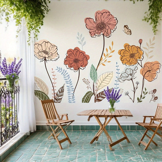 Bohemian Floral Wall Decals Self-Adhesive Wildflower Stickers for Living Room Bedroom TV Wall Art Decor – Flowers & Fruits Peel and Stick Removable Wall Stickers Home Decoration