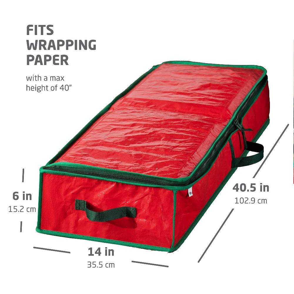 Storage Bag, 40-Inch Holiday Organizer in Red or Green with Zipper Closure, Interior Pockets, Handles and Adjustable Straps