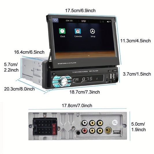 Single Din Car Stereo 7 Inch Flip Out Touchscreen - Wireless CarPlay & Android Auto, 1080P HD, FM Radio, SWC, Voice Control, USB/Type-C/AUX, Backup Camera Compatible