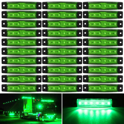 LED Side Marker Lights 30-Pack – 3.8" 6-LED Indicator Lamps for Car, Truck, Trailer & Bus, 12V Multi-Color