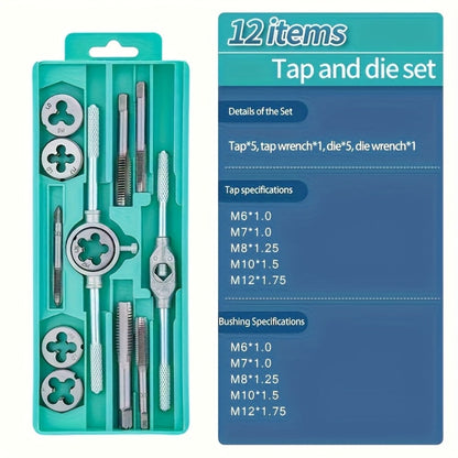 Metric Tap and Die Threading Set with M3 to M12 Sizes in 12- or 40-Piece Storage Case Configurations
