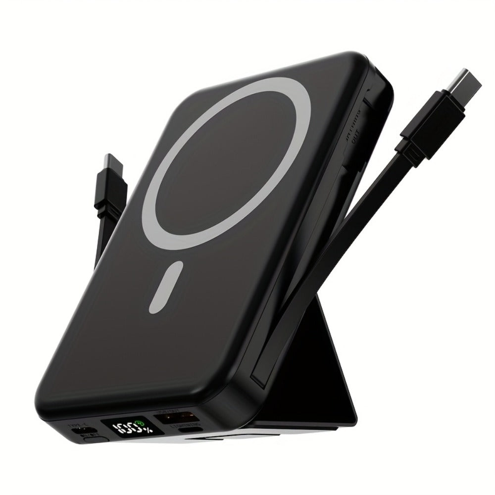 Power Bank 10000mAh Magnetic 15W Wireless and 22.5W Wired with Built-In Cables, Stand and Display