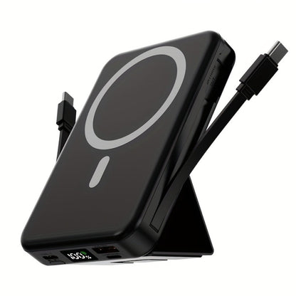Power Bank 10000mAh Magnetic 15W Wireless and 22.5W Wired with Built-In Cables, Stand and Display