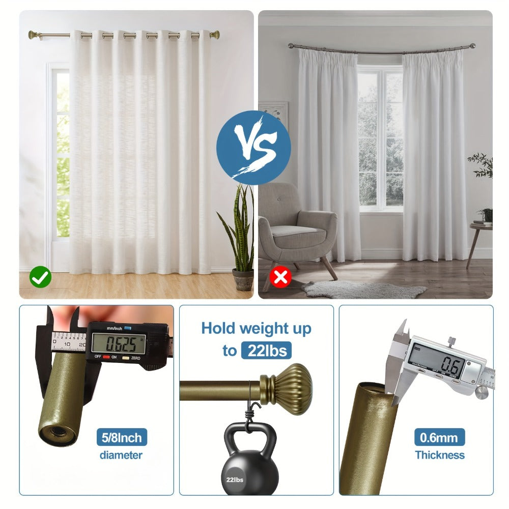 Double Curtain Rod Set with Fluted Ball Finials, Dual Brackets and 28–48 or 84–120 Inch Options